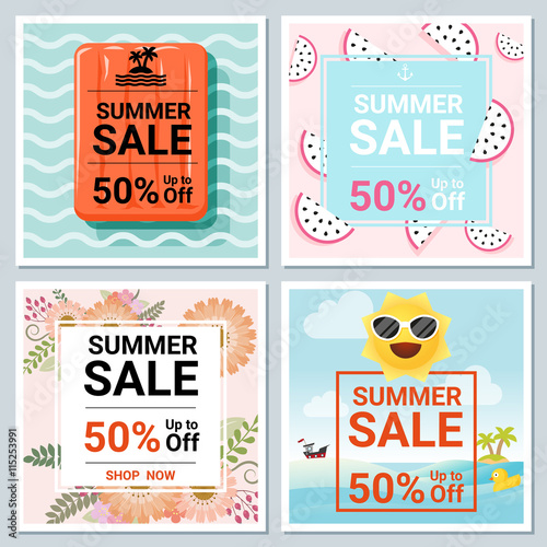 Wallpaper Mural Set of summer sale template banner , vector , illustration Torontodigital.ca