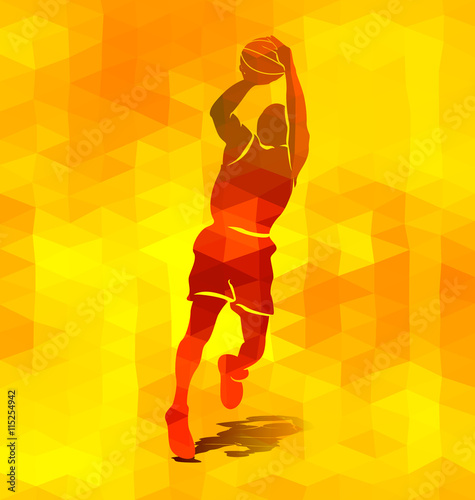 Polygonal background with a silhouette of a basketball player. Vector illustration