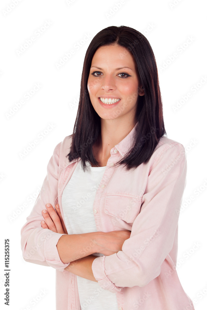 Brunette girl with a beautiful smile looking at camera Brunette girl with a beautiful smile looking at camera