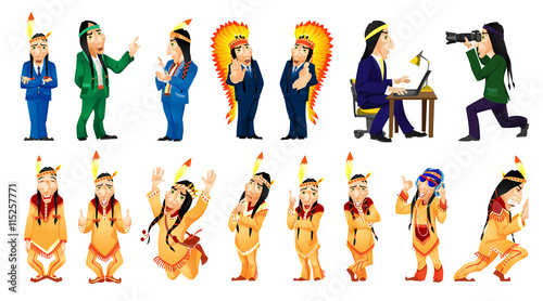 Vector set of american indians illustrations.
