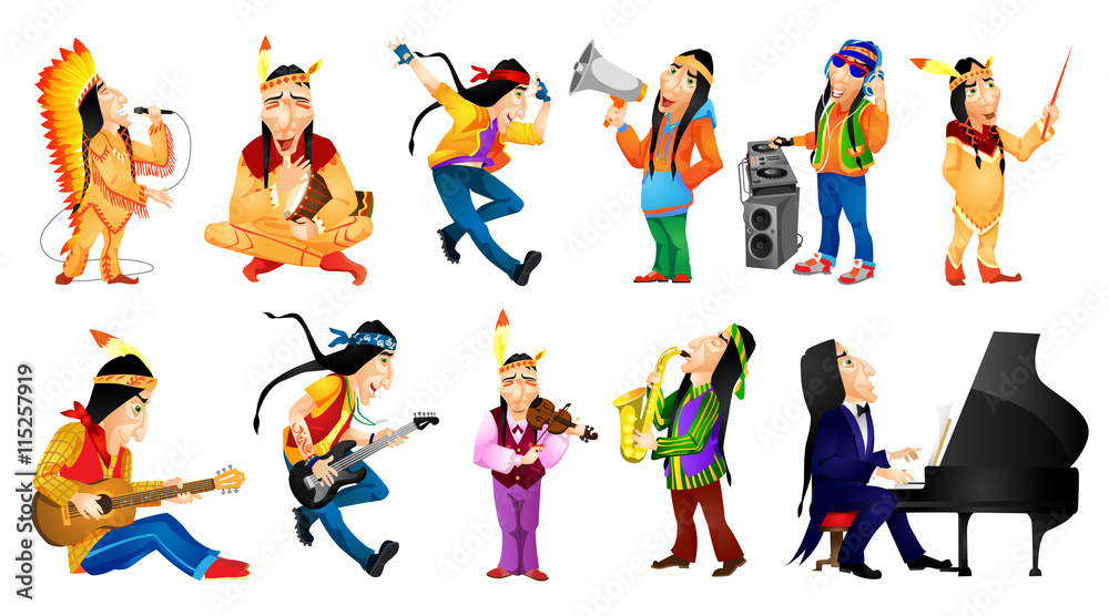 Vector set of american indians music illustrations