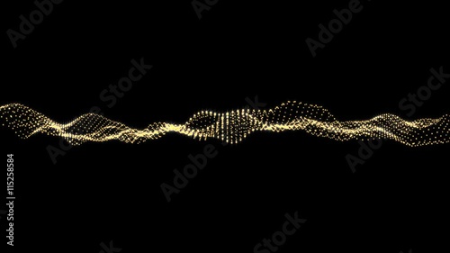 Golden  wave form particle 3D render look like spider web smooth flowing with moving camera abstract background animation motion graphic suite for add text or making introduction on black background