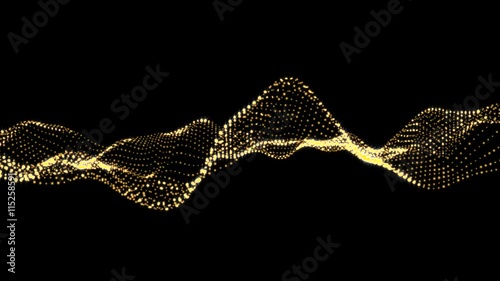 Golden  wave form particle 3D render look like spider web smooth flowing with moving camera abstract background animation motion graphic suite for add text or making introduction on black background
