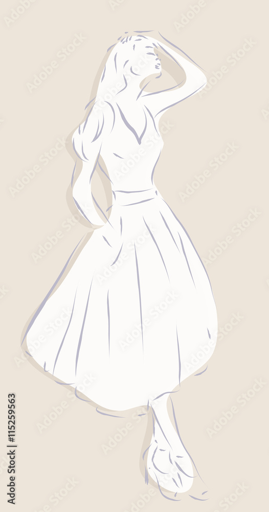 Illustration of a Beautiful Woman in a Fashion Dress Illustration of a Beautiful Woman in a Fashion Dress