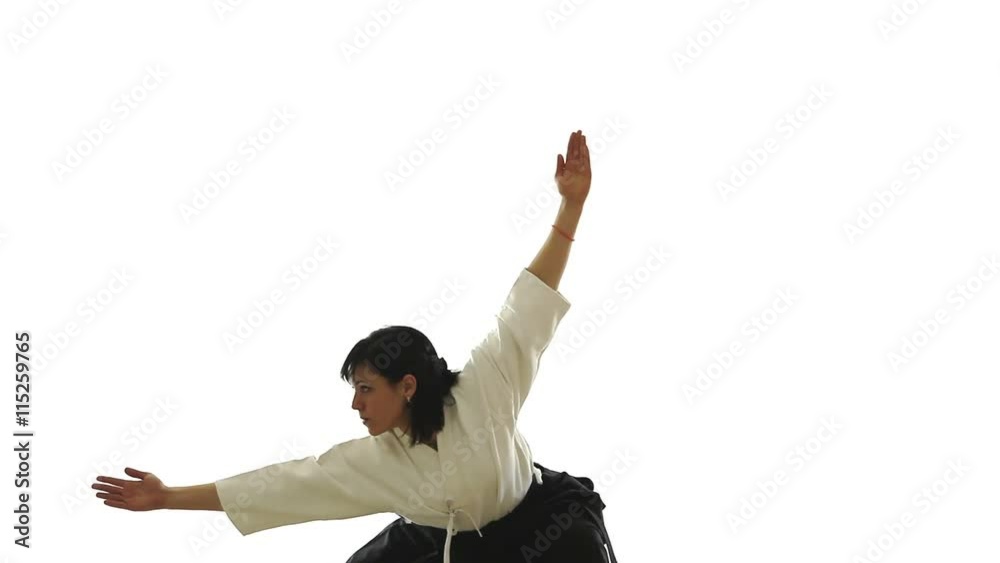 beautiful woman holds a kung fu
