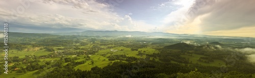 Fototapeta Naklejka Na Ścianę i Meble -  Summer aerial panorama of Kaczawskie, Rudawy Janowickie and Karkonosze Mountains in Poland