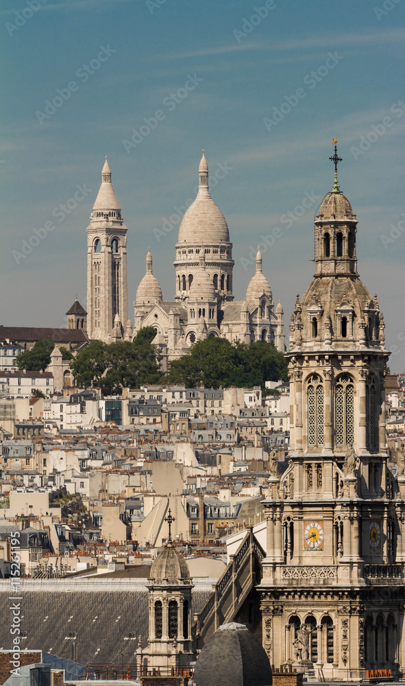 The Sacre Coeur basilica and Saint Trinity church, Paris, France