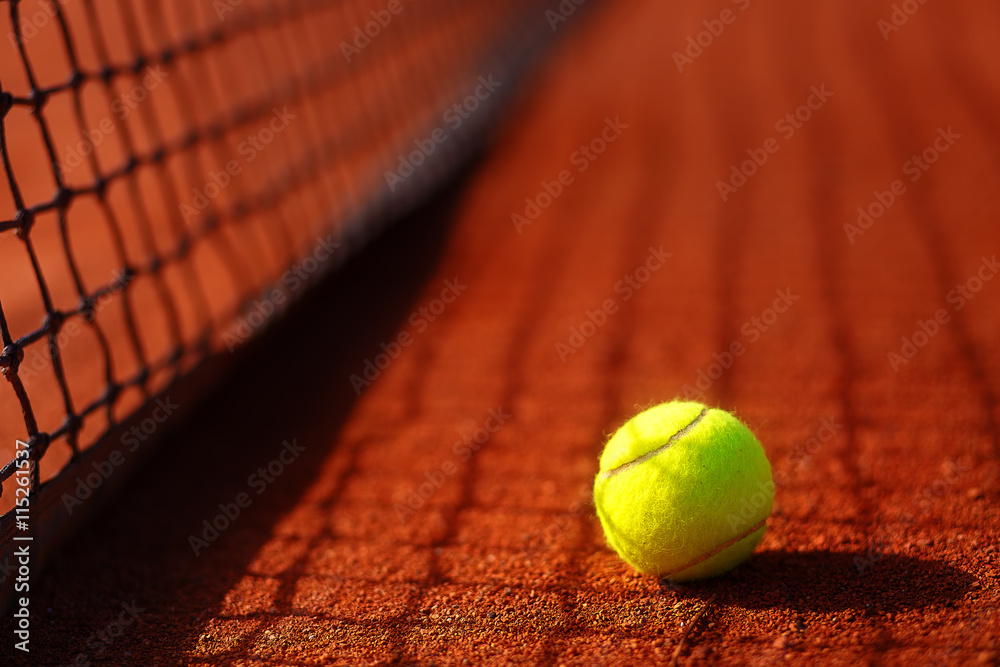 tennis court with tennis ball and antuka background.