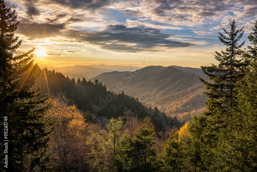 Great Smoky Mountains, lever de soleil d& 39 automne Tennessee