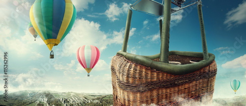 Photography Colorful balloons flying in the mountain