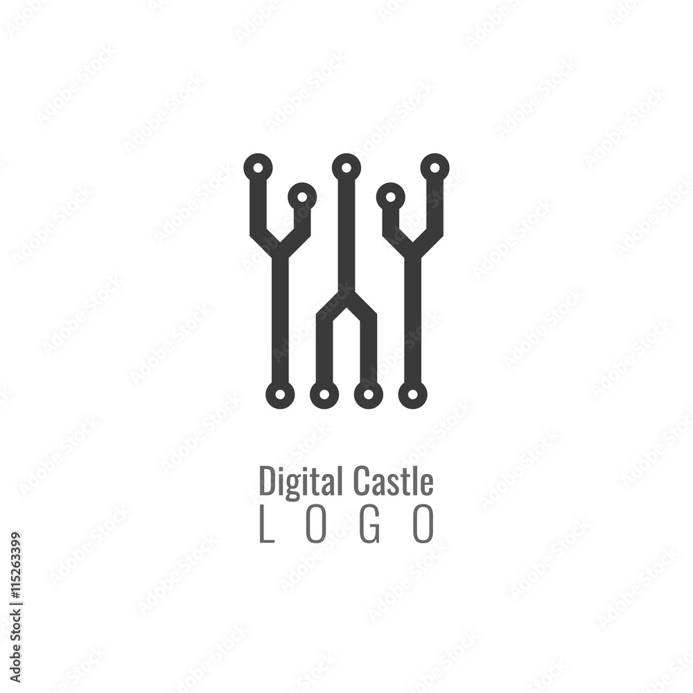Digital castle, fortress vector logo. Tower architecture icon. Digital castle, fortress vector logo. Tower architecture icon.