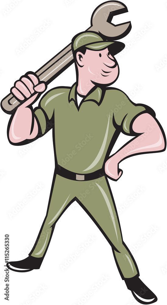 Mechanic Wielding Spanner Cartoon Mechanic Wielding Spanner Cartoon