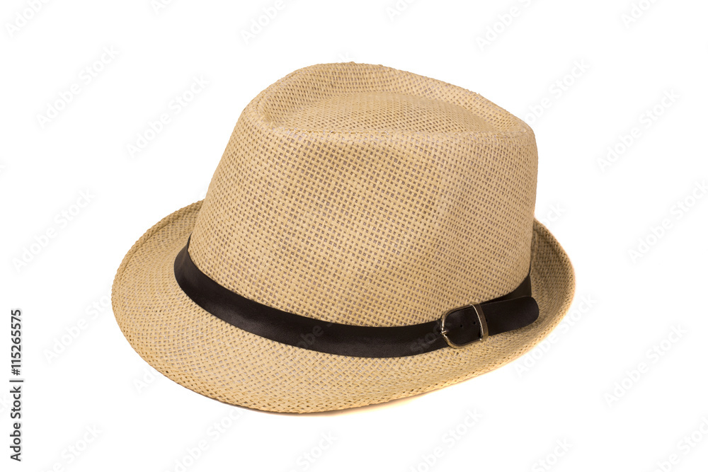 Pretty straw hat isolated on white background, Brown straw hat isolated on white background