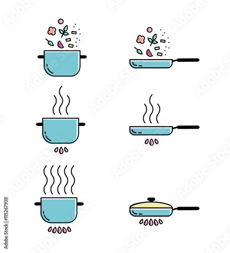 Color cooking line icons set.