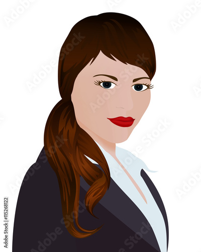 Portrait of a businesswoman .Woman standing in a black business suit. Vector illustration, isolated on white background. Vertical location.
