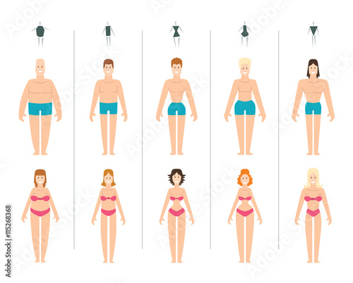 Female body types vector illustration. Body types slim anatomy constitution hourglass women proportions set. Style rectangle waist body types figure shape female silhouette. Fashion girl beauty body.