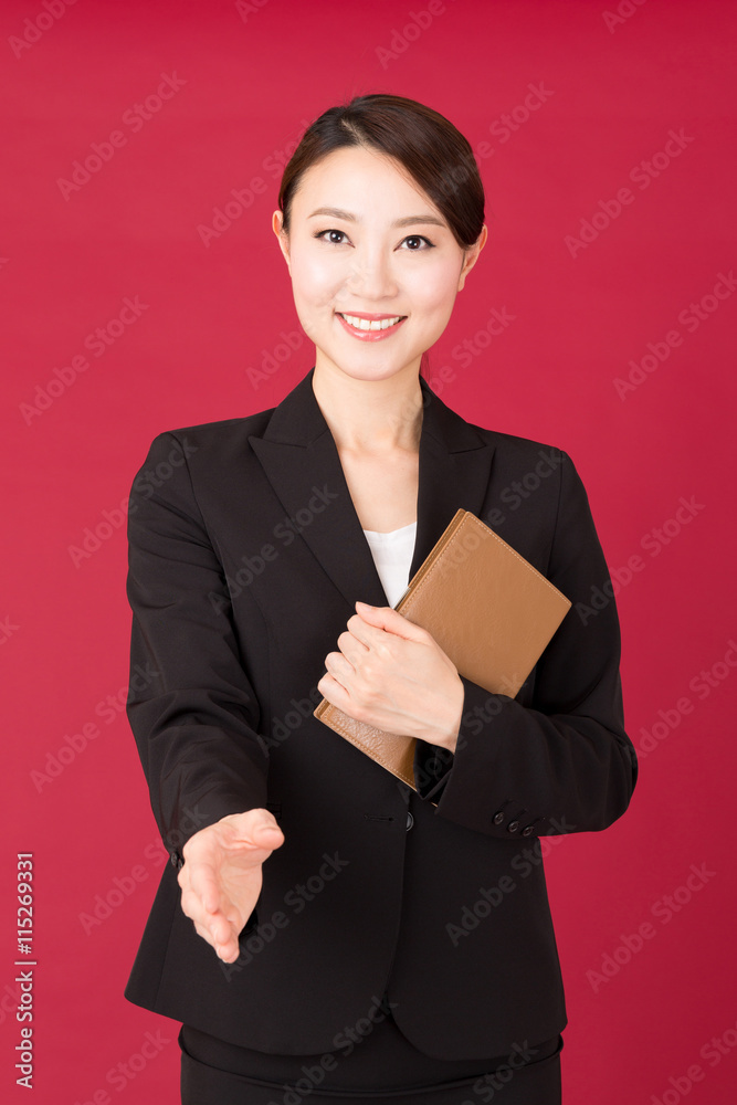 asian businesswoman isolated on red background asian businesswoman isolated on red background