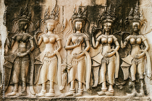 Картината върху платно Apsara sculpture on the wall of Angkor Wat, Seam Reap, Cambodia.