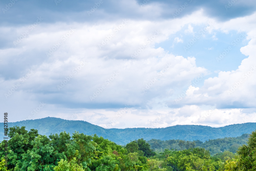 Landscape view of raining at forest and blue sky and cloud with Landscape view of raining at forest and blue sky and cloud with
