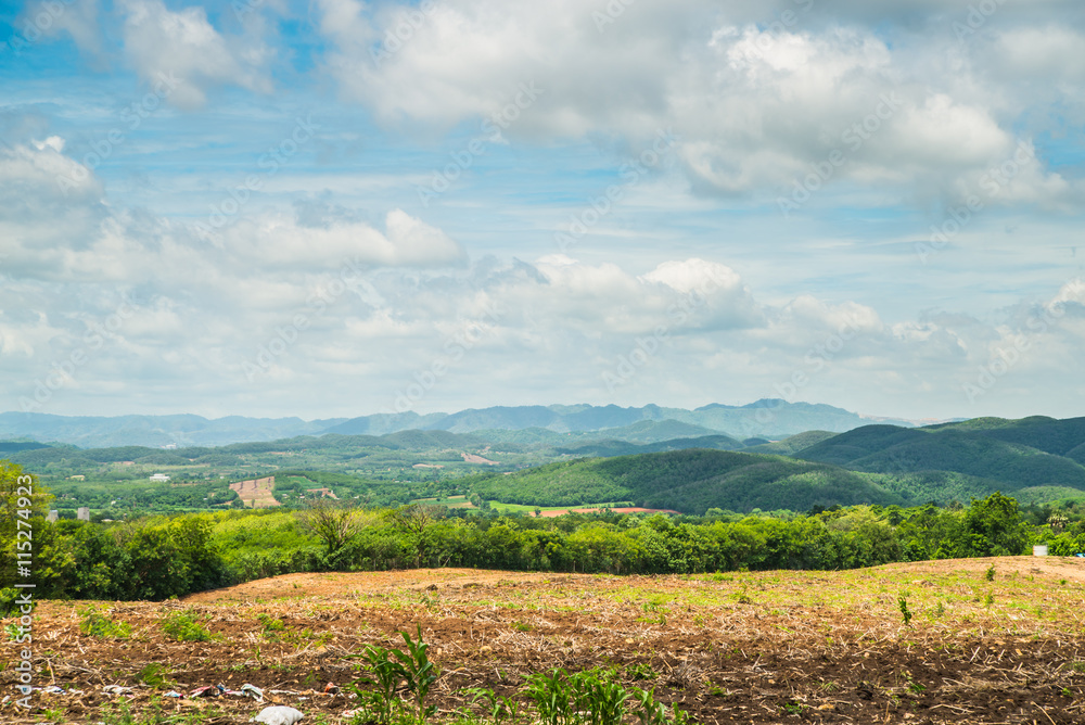 Landscape with fields and mountains,saraburi,Thailand