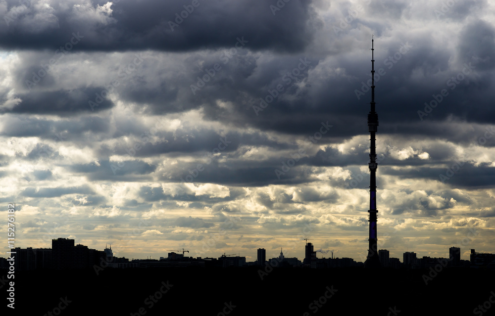 Obraz premium Right aligned Moscow television tower silhouette background