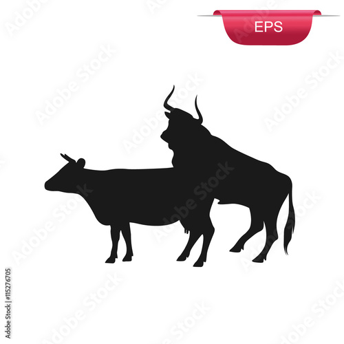 cow and bull sex, farm animals, icon, vector illustration