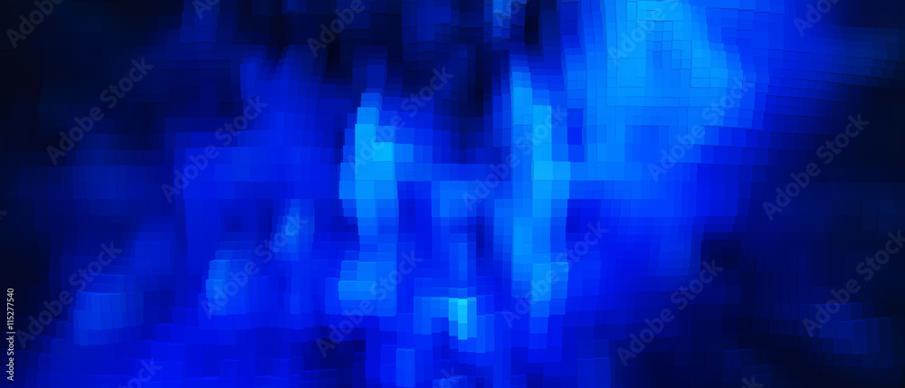 Horizontal vivid blue 3d pixel cube extrude business abstraction