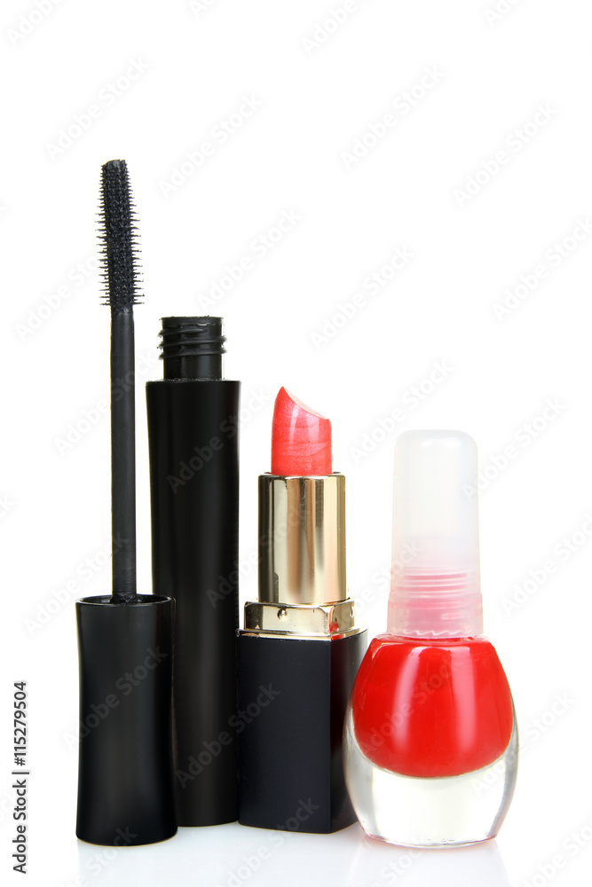 women's makeup accessories on white isolated background women's makeup accessories on white isolated background