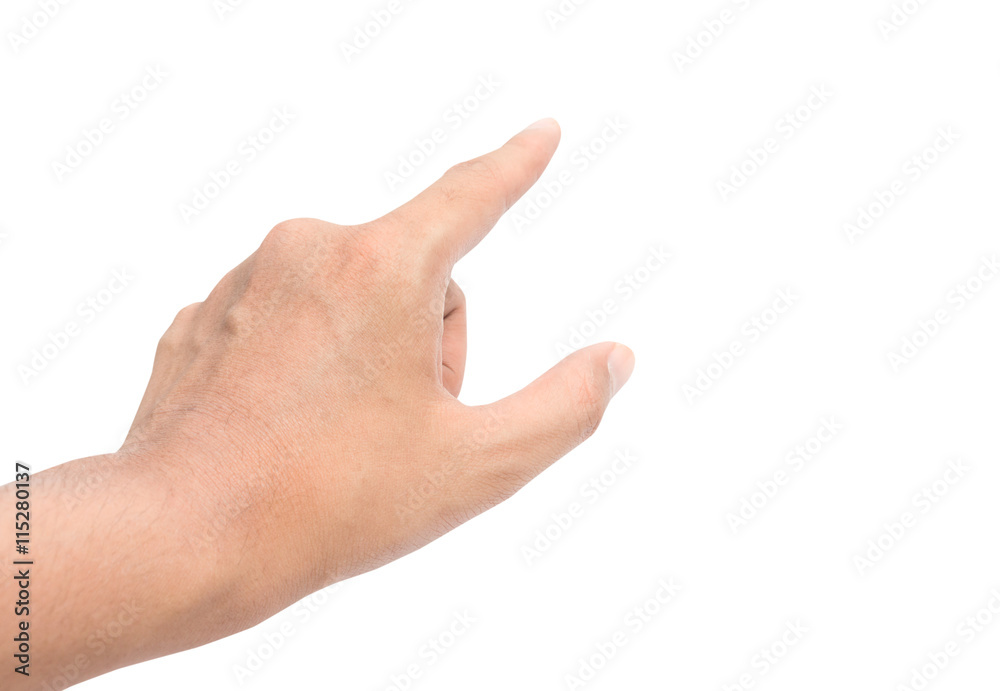 Hand touching screen isolated on a white background. This has clipping path