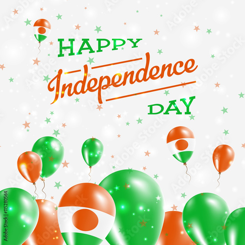 Niger Independence Day Patriotic Design. Balloons in National Colors of the Country. Happy Independence Day Vector Greeting Card.