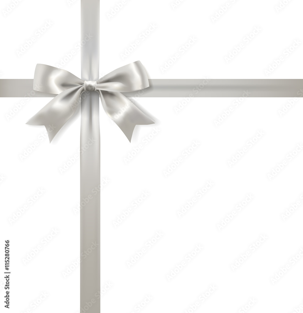 silver bow decoration and ribbon on white background. vector silver bow decoration and ribbon on white background. vector