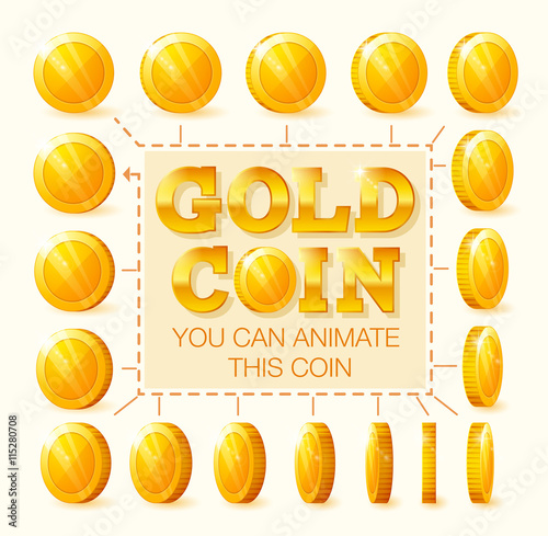 Coins rotation frames for web, game or app interface. Golden coins. Coins for animation.