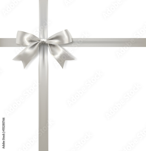 silver bow decoration and ribbon on white background. vector