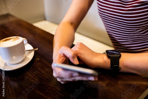 Midsection of woman using smartphone