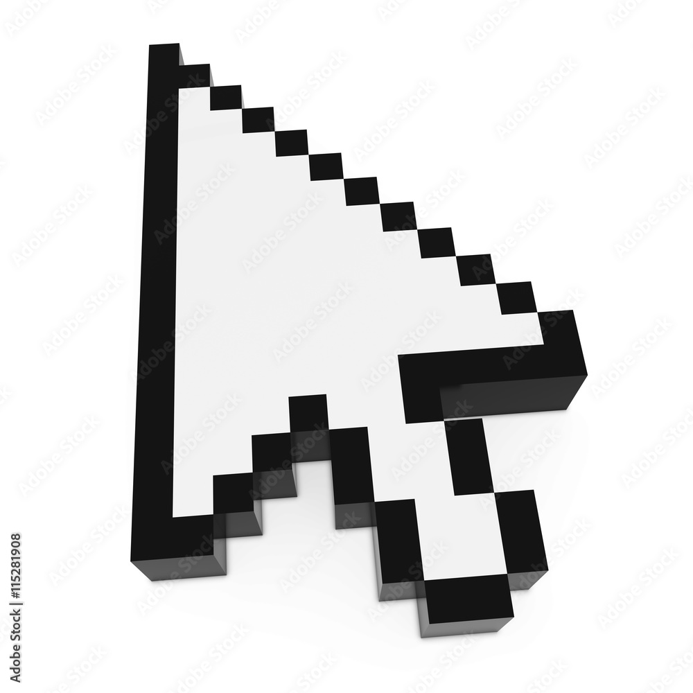 Arrow Cursor Pixelated Black and White Computer Pointer 3D Illustration