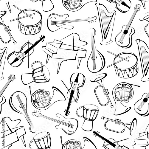 Seamless musical instruments pattern background