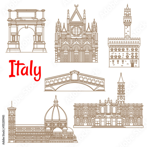 Symbolic landmarks of Italy linear symbols