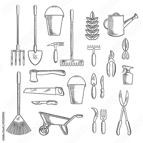 Gardening tools sketches for farming design