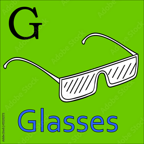 G letter. Vector alphabet. Coloring book glasses