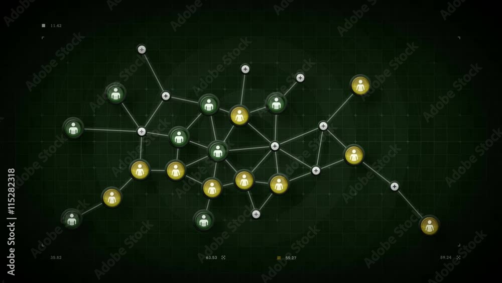People Network Map Green - A map of the data and connections within a network of people. This clip is available in multiple colors, loops seamlessly and has in and out transitions.