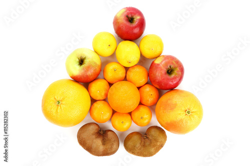 group of different fruits on white background