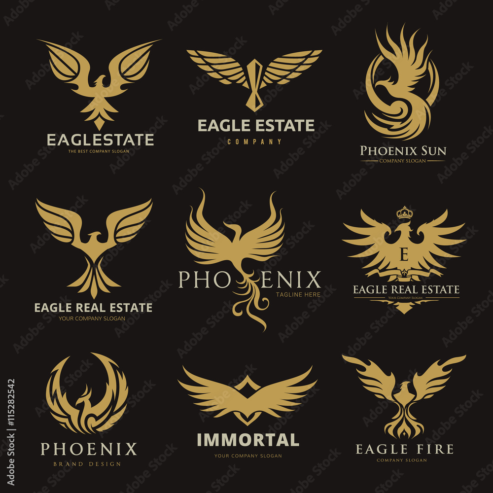 Naklejka premium Kolekcja logo orła, logo ptaka, logo feniksa, szablon logo wektor.