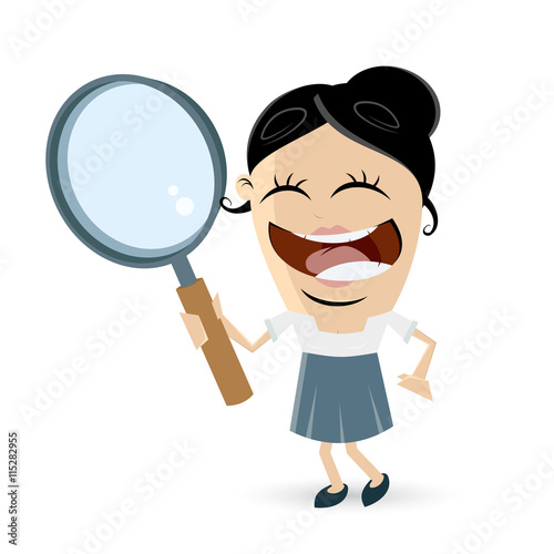 funny businesswoman with magnifying glass