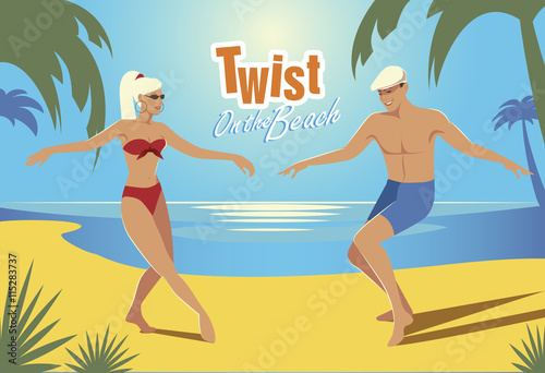 Young couple dancing twist on the beach © LaInspiratriz