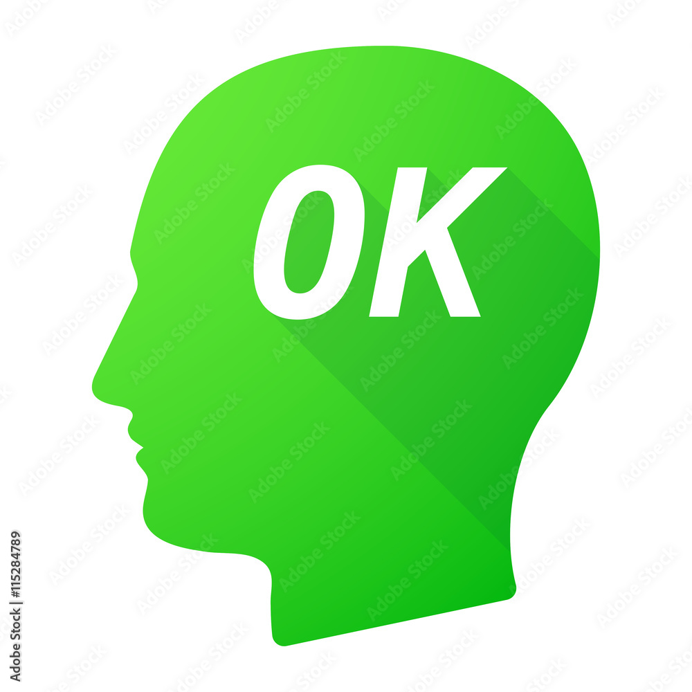 Isolated long shadow male head with the text OK Isolated long shadow male head with the text OK