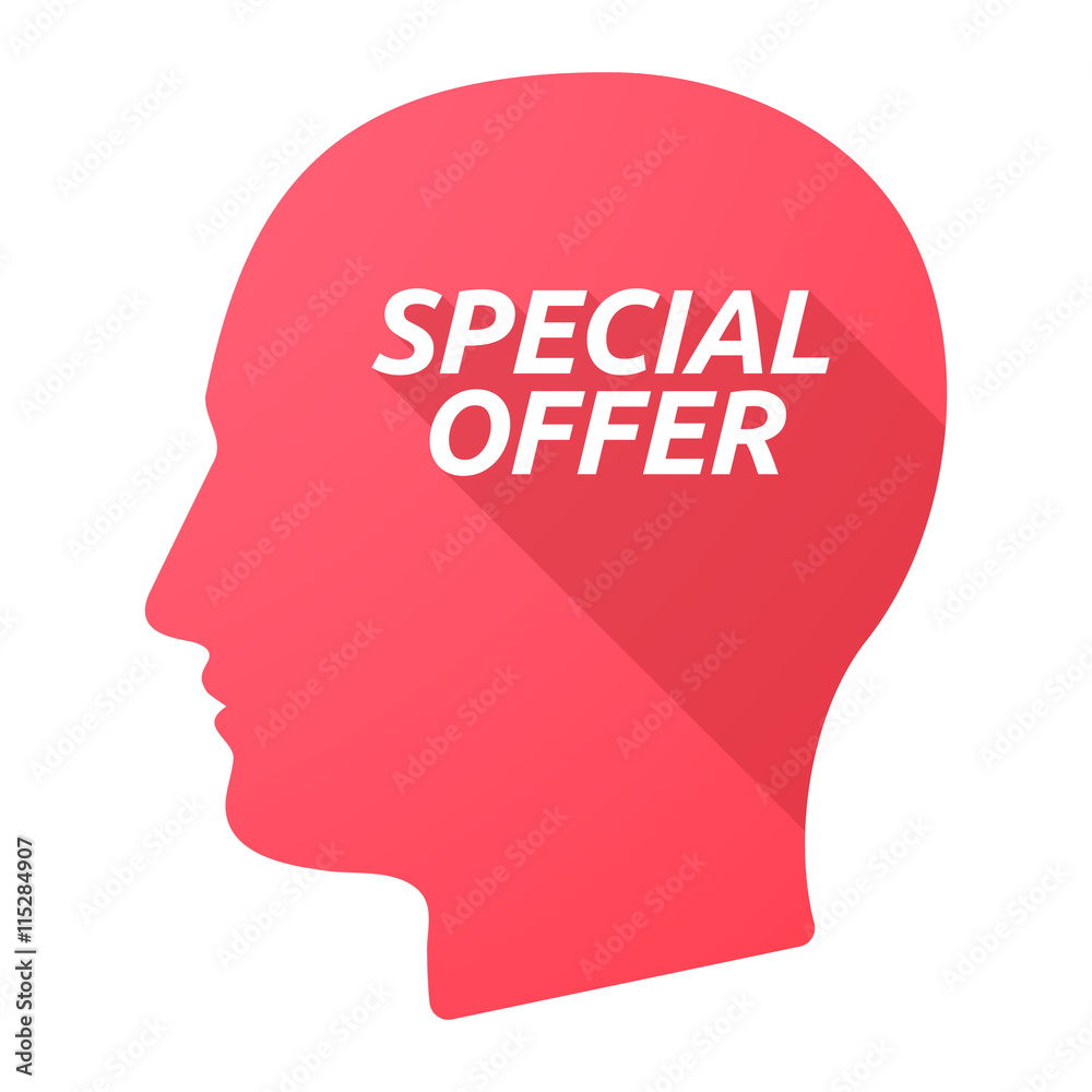 Isolated long shadow male head with    the text SPECIAL OFFER