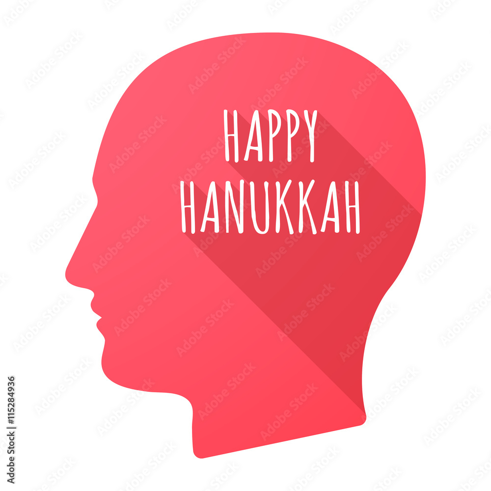 Isolated long shadow male head with    the text HAPPY HANUKKAH