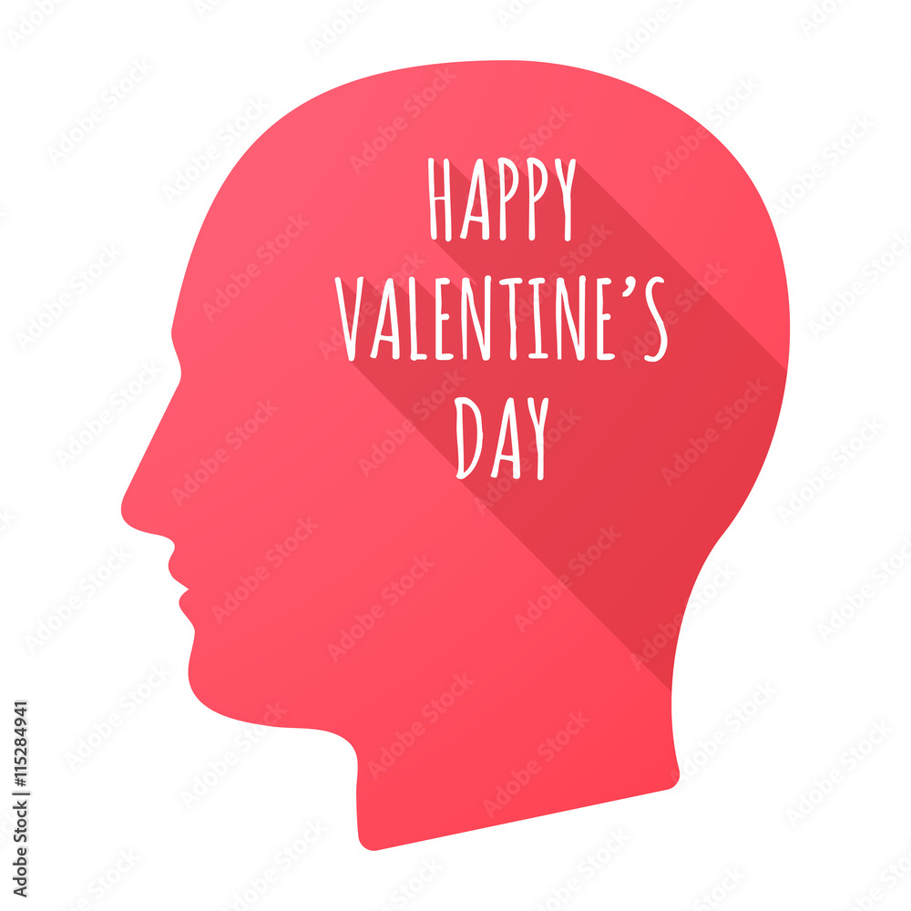 Isolated long shadow male head with the text HAPPY VALENTINES Isolated long shadow male head with the text HAPPY VALENTINES