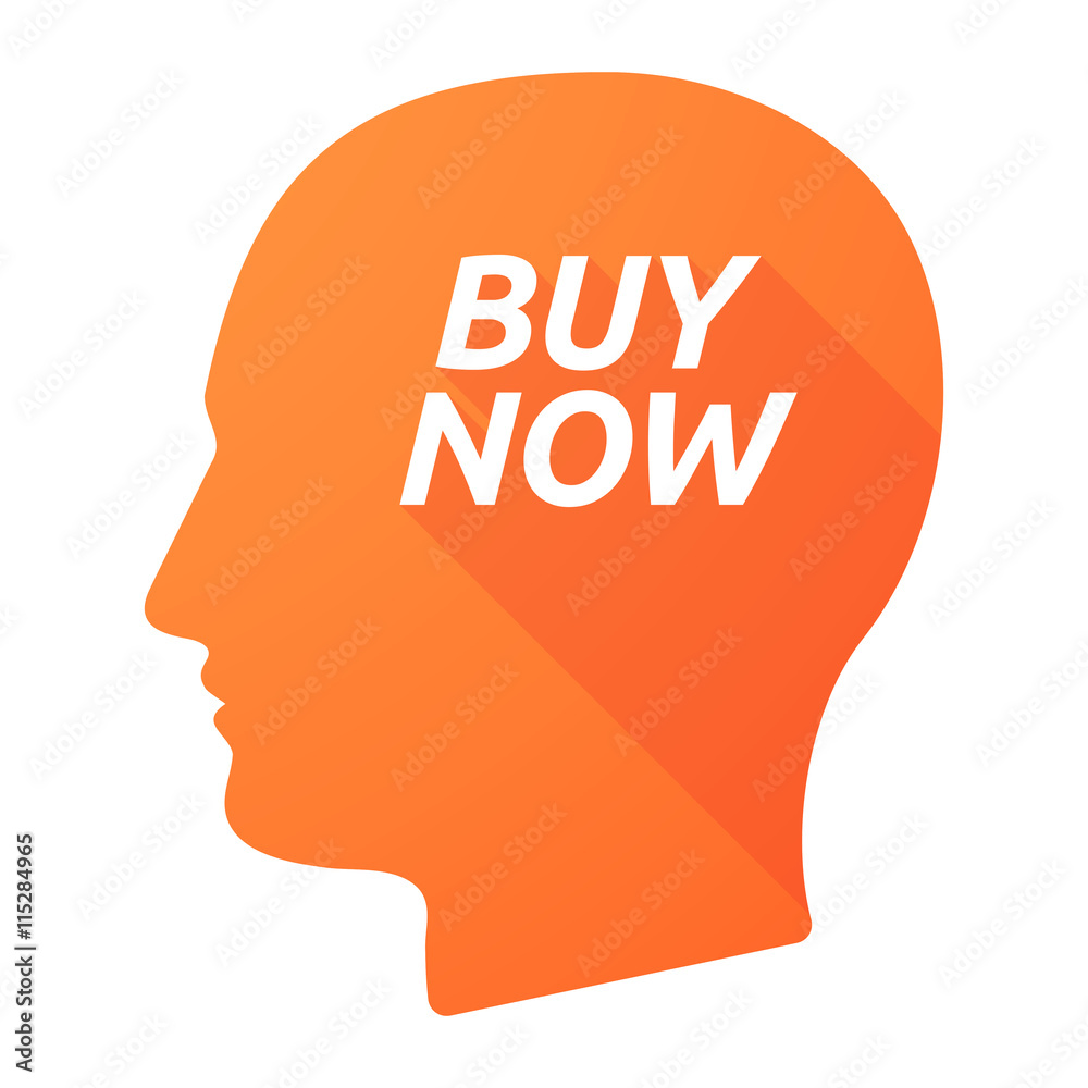 Isolated long shadow male head with the text BUY NOW Isolated long shadow male head with the text BUY NOW
