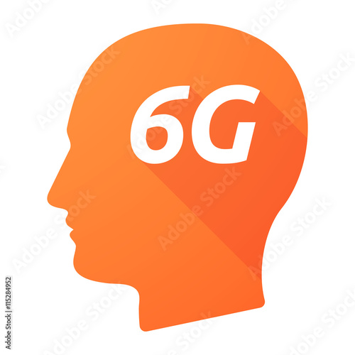 Isolated long shadow male head with    the text 6G